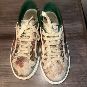 Gucci Floral Canvas Sneakers - Green and Cream